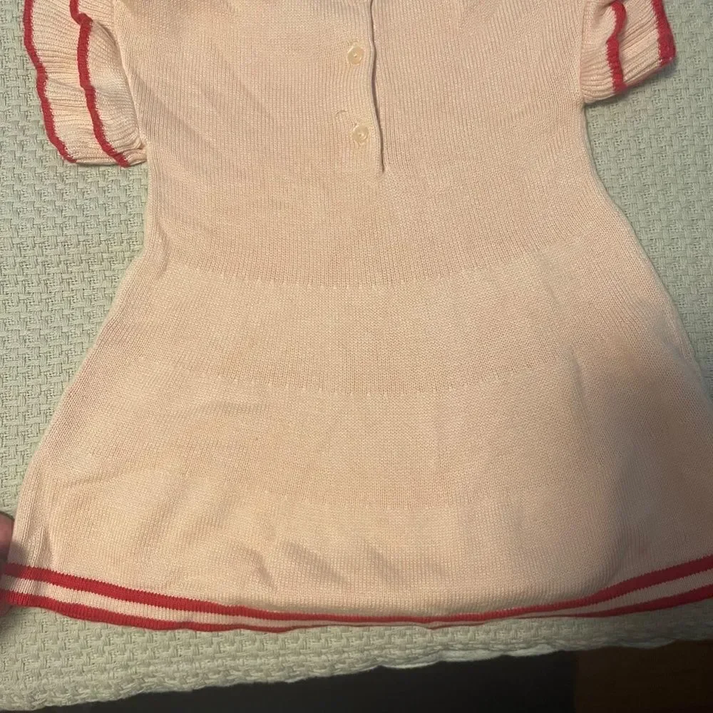Janie and Jack NWOT Pink Knit Dress with Red Trim (6-12months)